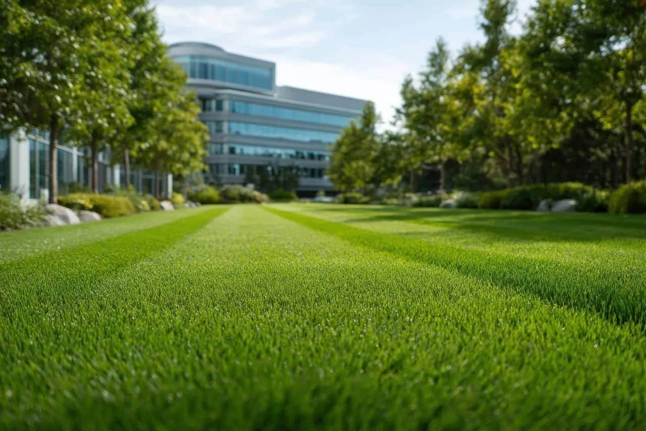 Office campus lawn and building grounds kept ready for tenants and visitors