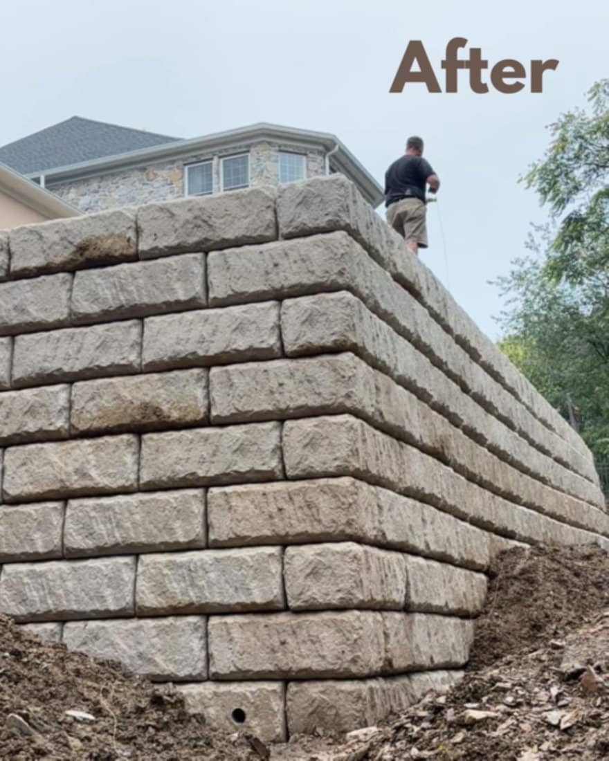 Completed 20 ft redi-rock retaining wall in Mechanicsburg, PA