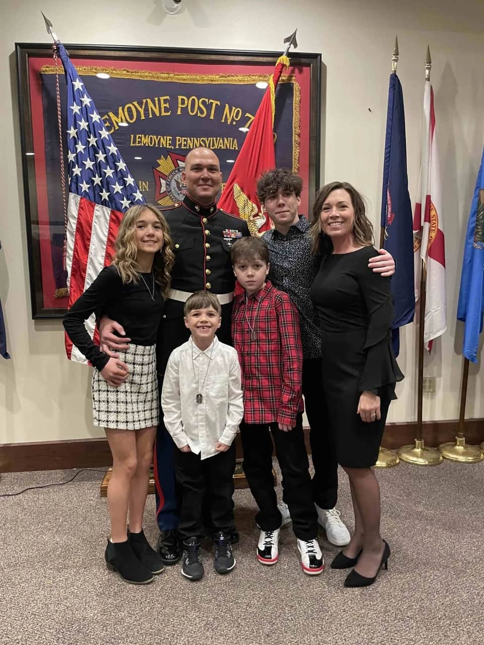 Jason Boyer with family at American Legion Post in Lemoyne, Pennsylvania