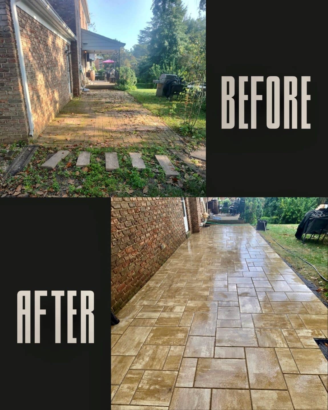 Before and after of the patio transformation